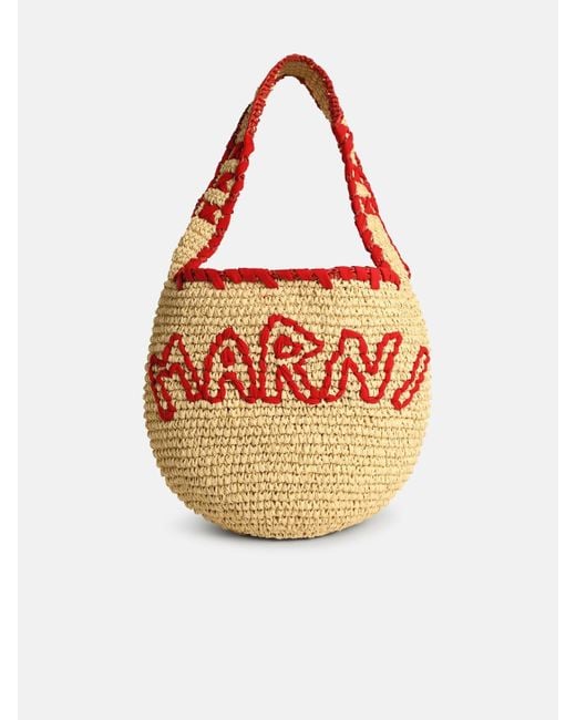 Marni Medium 'hobo Nassa' Bag In Red Natural Raffia