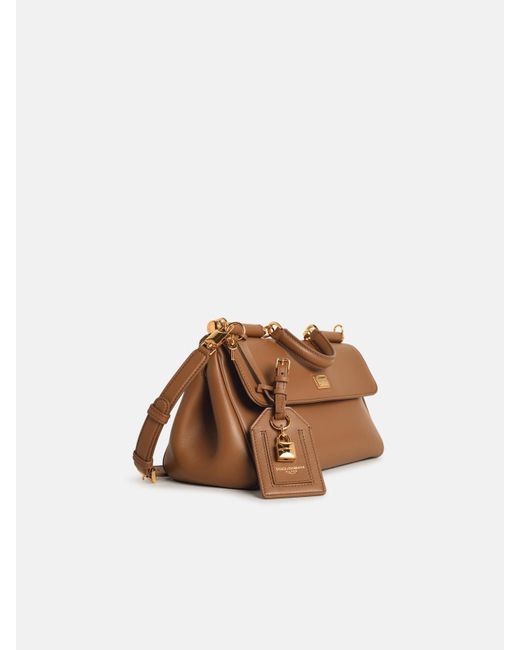 Dolce & Gabbana White 'My Sicily' Calf Leather 'Plongé' Caramel Handbag