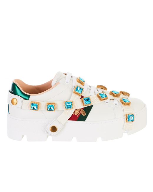 Gucci New Ace Platform Trainers in White | Lyst