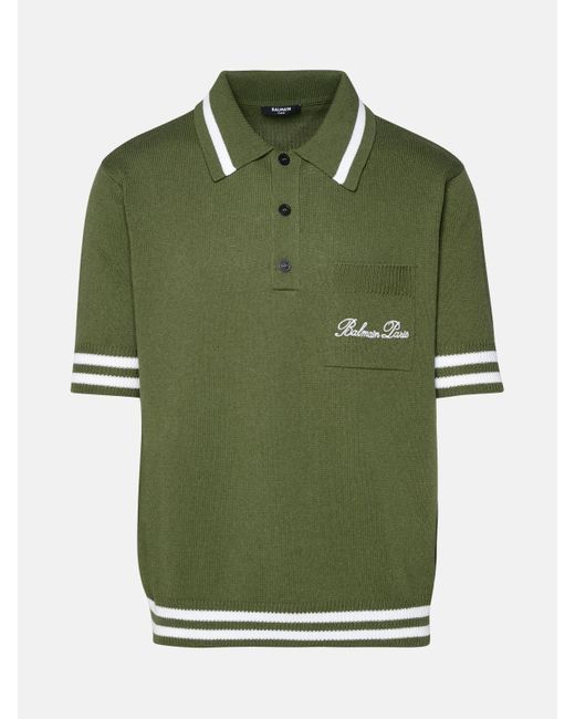 Balmain Green Polo Shirt In Cotton Blend for men