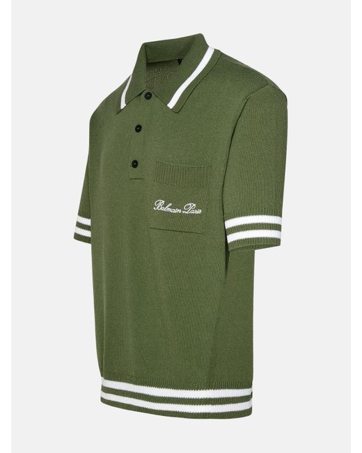 Balmain Green Polo Shirt In Cotton Blend for men