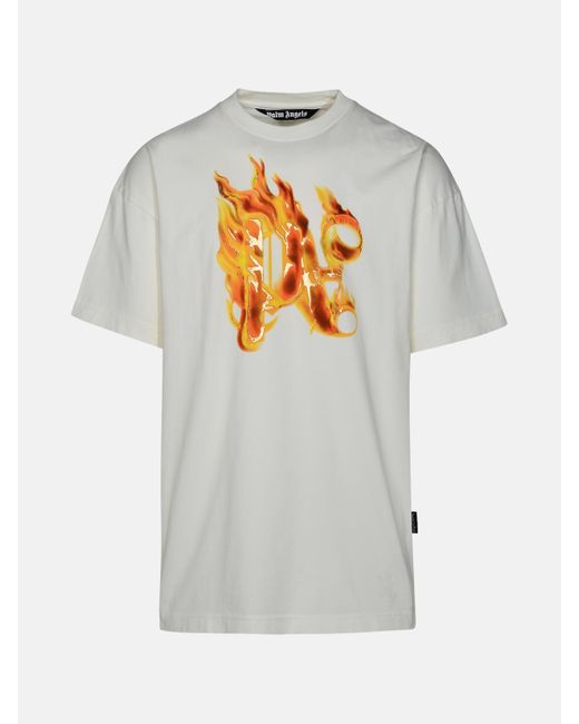 Palm Angels White 'burning Monogram' Cotton T-shirt for men