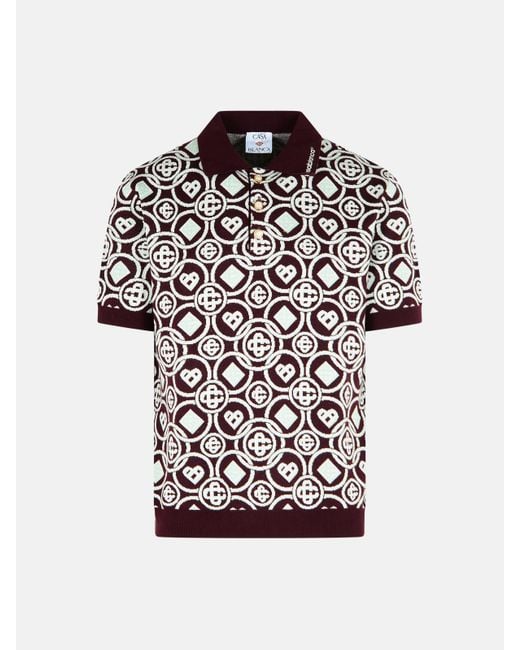Casablanca Red 'monogram' Burgundy Cotton Polo Shirt for men