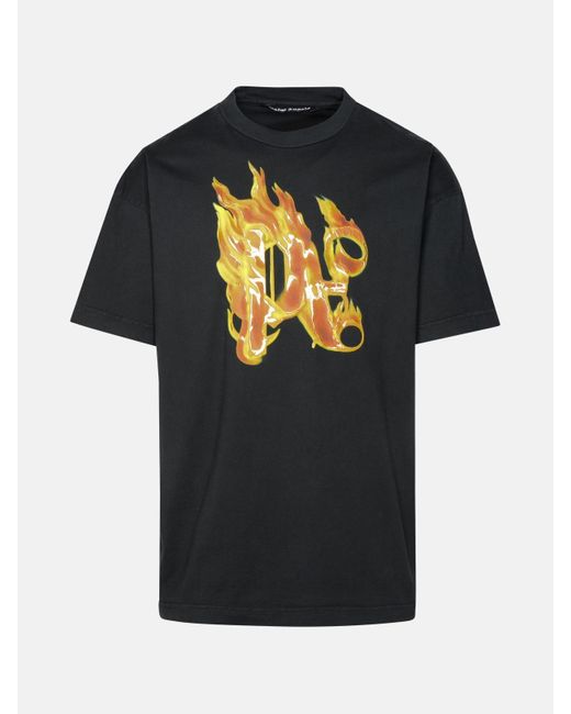 Palm Angels Black 'burning Monogram' Cotton T-shirt for men
