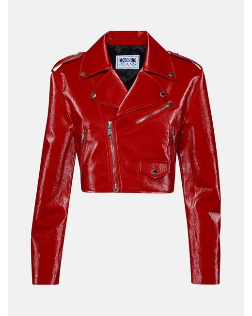 Moschino Jeans Red Cotton Blend Biker Jacket