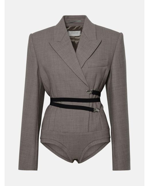 Sportmax Gray 'superbo' Bodysuit Jacket In Double Stretch Wool Crêpe Dove G