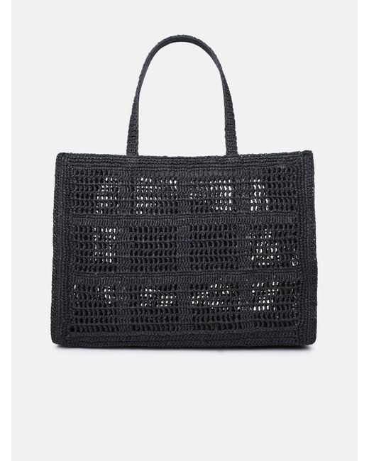 Tory Burch Black 'ella' Large Shopping Bag In Raffia