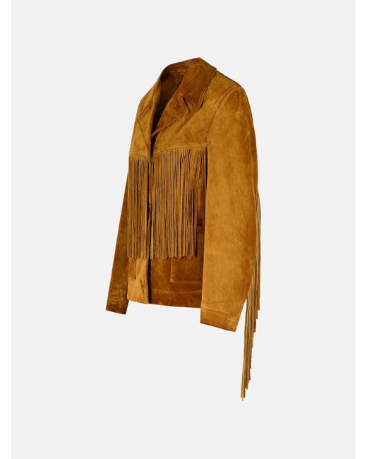Golden Goose Deluxe Brand Yellow Women's Jacket In Tobacco Suede With Fringes
