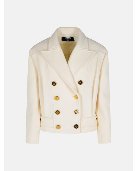Balmain Natural Short 'caban' Virgin Wool And Cashmere Jacket