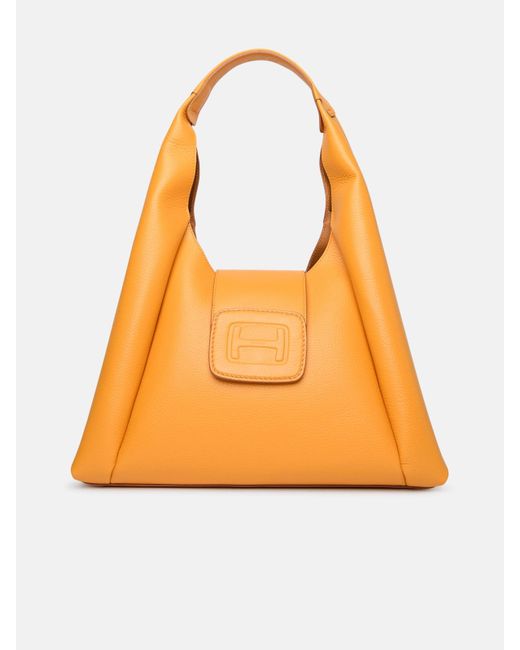 Hogan Orange 'h-bag' Medium Hobo Bag In Leather