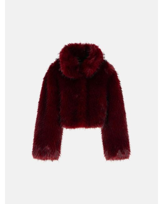 ROTATE BIRGER CHRISTENSEN Red 'salia' Burgundy Polyester Faux Fur Coat
