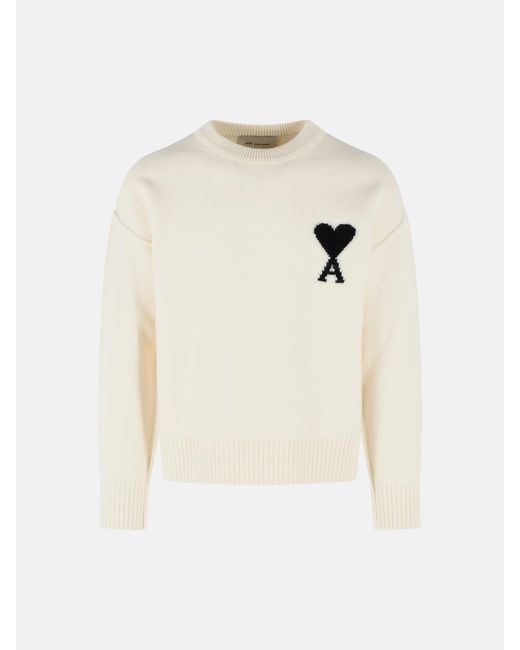 AMI White Virgin Wool Sweater