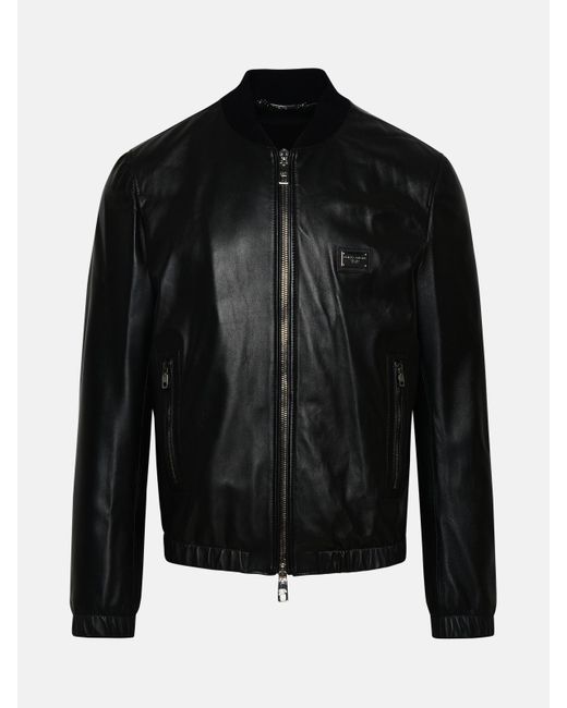 Dolce & Gabbana Black Leather Bomber Jacket for men