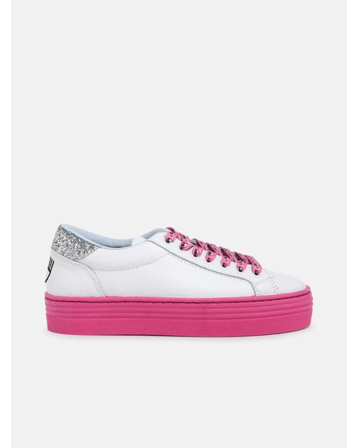 Chiara Ferragni Leather Sneaker Logomania Bianca/rosa in White | Lyst