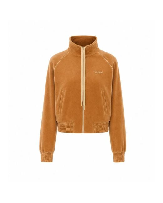 Chloé Brown Velvet Logo Track Jacket