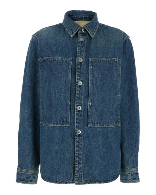 Jil Sander Blue Shirt With Classic Collar And Logo Patch On The Rear for men