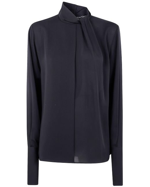Tom Ford Blue Washed Silk Georgette Long Sleeves Blouse