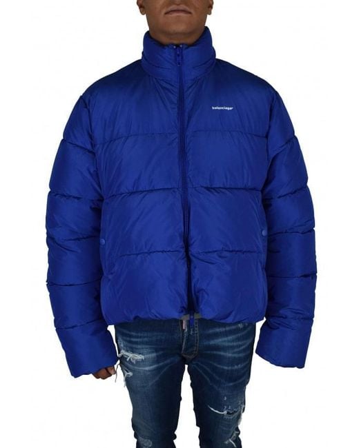 Balenciaga Blue Quilted Polyester Hooded Jacket for men