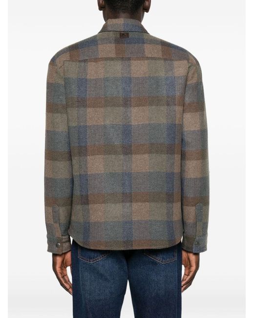 Etro Gray Wool Checked Shirt for men