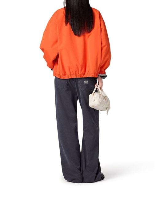 Miu Miu Orange Cotton Poplin Bomber Jacket With Logo