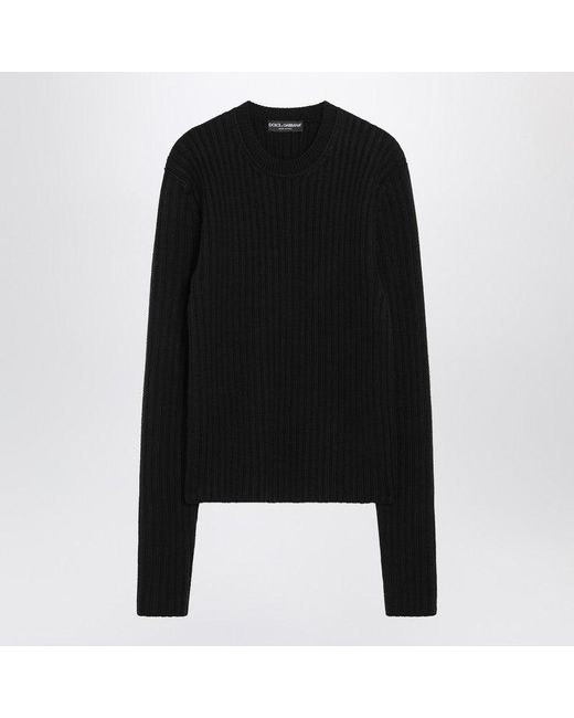 Dolce & Gabbana Black Ribbed Wool Sweater for men