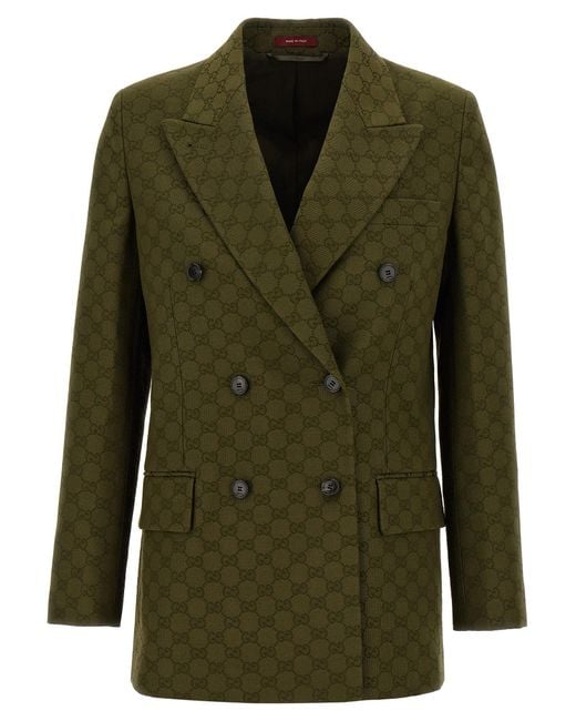 Gucci Green Gg Double-Breasted Blazer