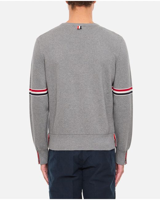 Thom Browne Gray Crewneck Pullover With Stripe Detail for men