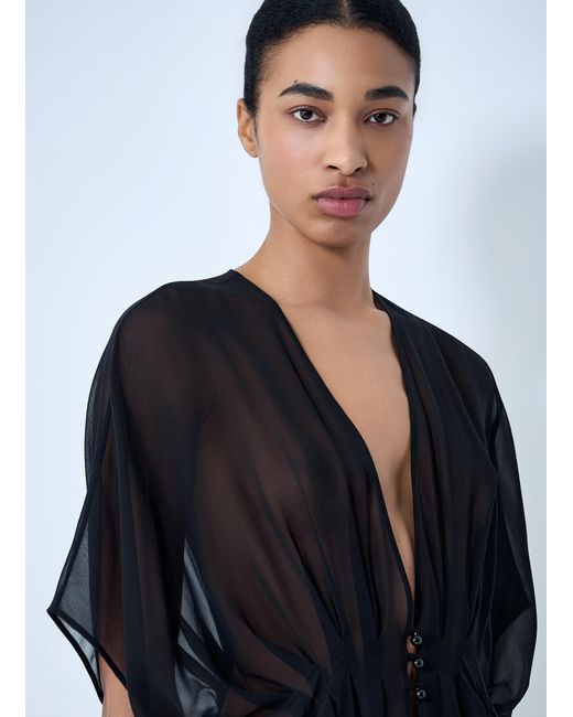 Max Mara Blue Sheer Button-Front Blouse