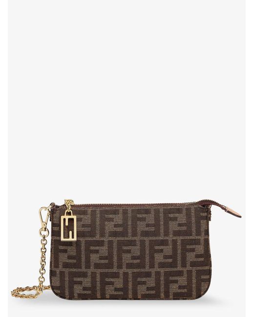 Fendi Gray Ff Jacquard Fabric Pouch Baguette