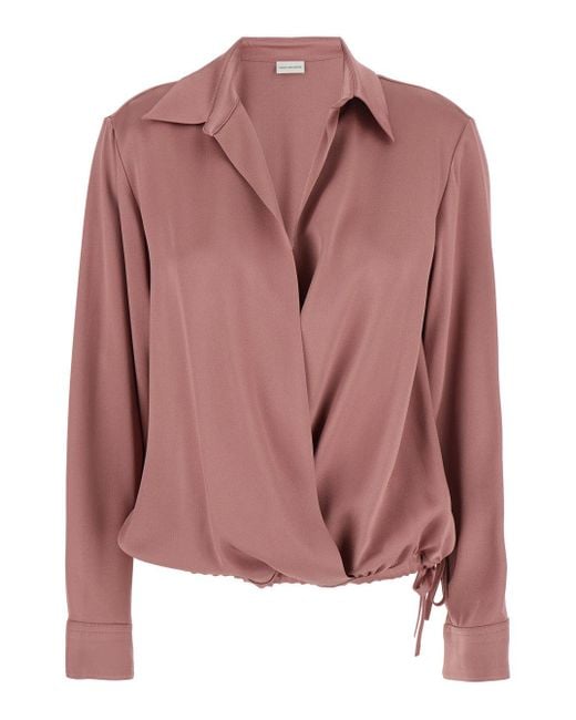 Dries Van Noten Pink 'Cedar' Blouse With Spread Collar And Elastic Drawstring Waist