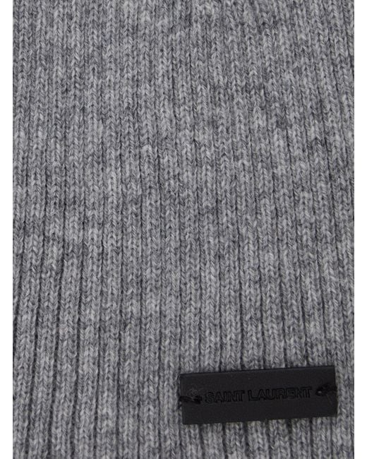 Saint Laurent Gray Grye Beanie With Logo Patch for men
