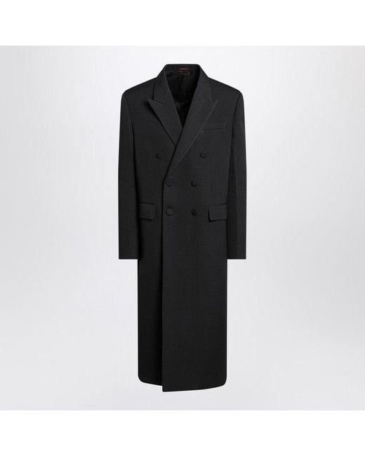 Gucci Black Long Double-Breasted Wool Coat for men