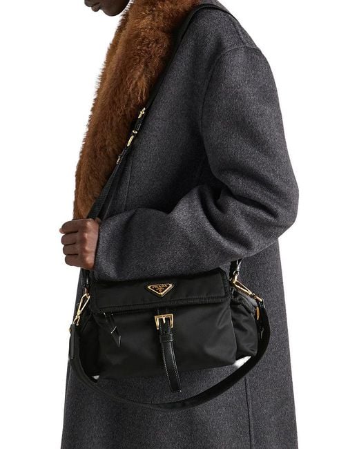 Prada Black Explore Medium Re-Nylon Bag With Flap