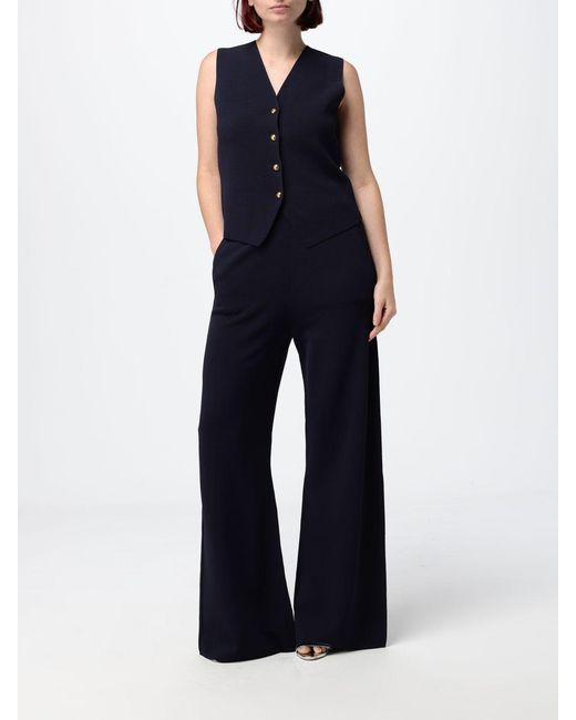 Max Mara Blue High-Waisted Wide Leg Knit Wool Trousers