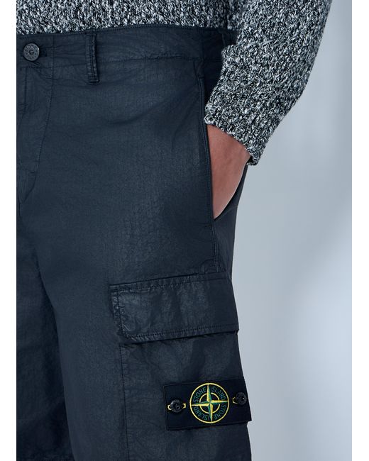 Stone Island Blue Logo Patch Shorts for men
