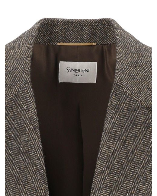 Saint Laurent Gray Herringbone Wool Jacket