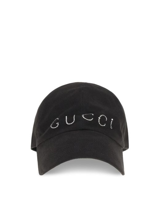 Gucci Black Rhinestone Logo Baseball Cap
