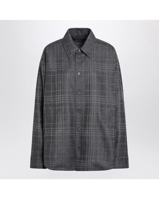 Balenciaga Gray Wool Tartan Shirt Jacket