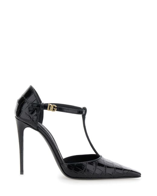 Dolce & Gabbana Black Pumps With Stiletto Heel And Croco Print