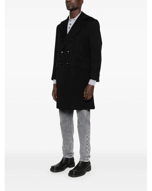 Kiton Black Double-Breasted Coat for men
