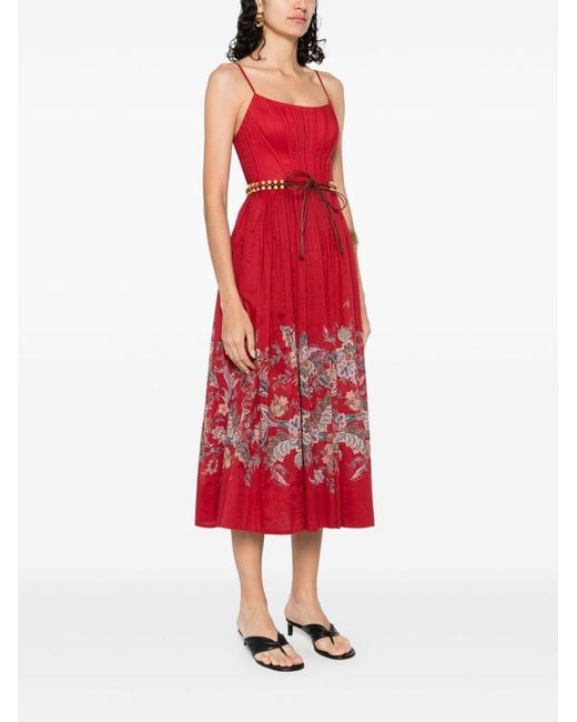 Zimmermann Rhiannon Corset Midi Dress in Red