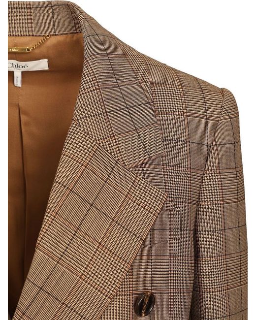 Chloé Brown Tailored Double-Breasted Checked Wool Jacket