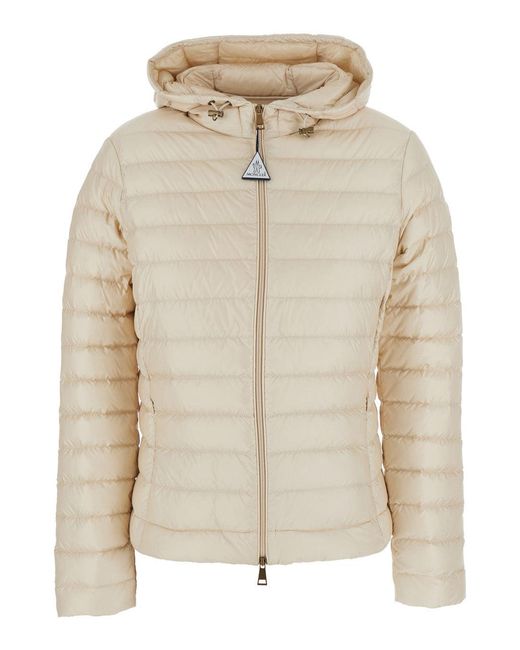 Moncler Natural 'Igel' Down Jacket With Logo Patch On The Sleeve