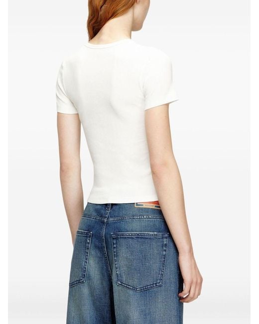 DIESEL White Slim-Fit Stretch Cotton T-Shirt With Metallic Oval D Logo