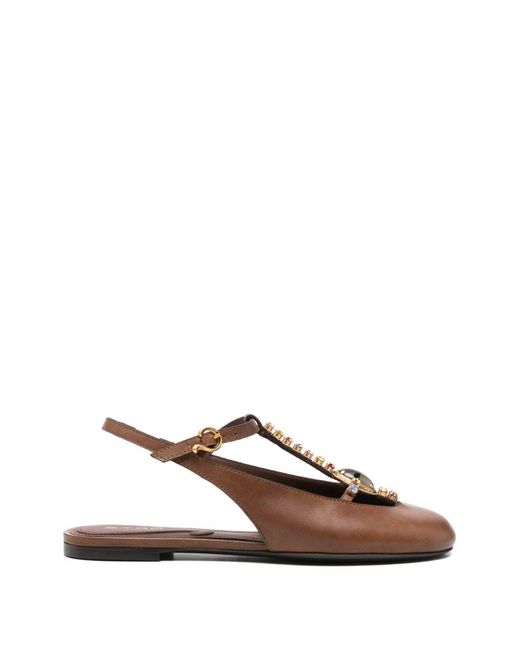 Etro Brown Flat Sling-Back Calf Leather + Strass