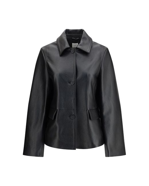 Totême Black Grained Leather Jacket