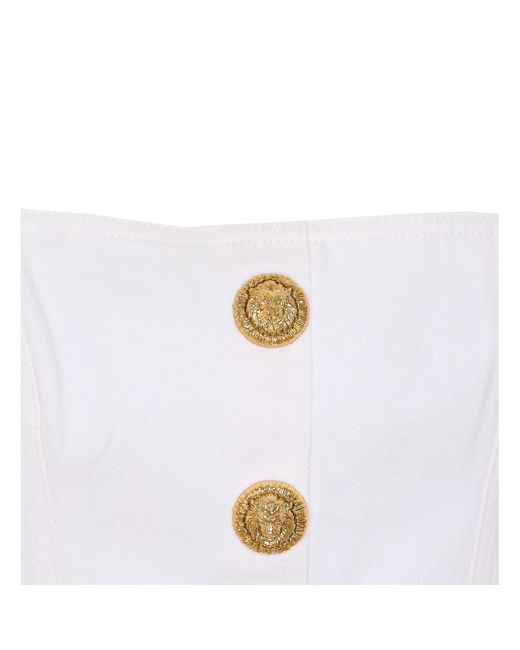 Balmain White Buttoned Denim Top