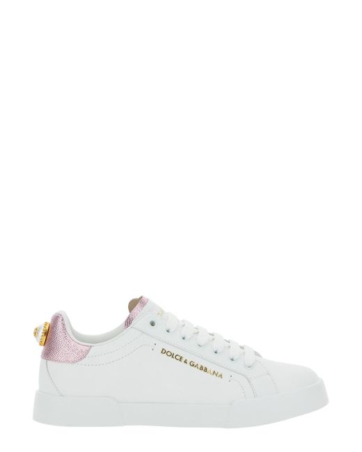 Dolce & Gabbana White 'Portofino' Sneaker With Logo And Metallic Inserts for men