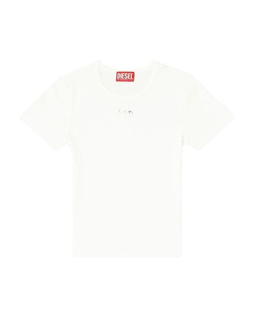 DIESEL White Slim-Fit Stretch Cotton T-Shirt With Metallic Oval D Logo