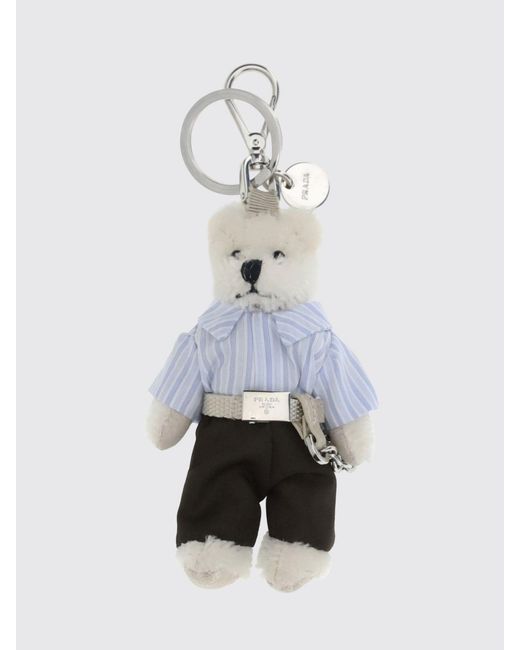 Prada White Teddy Cotton And Fleece Keychain for men